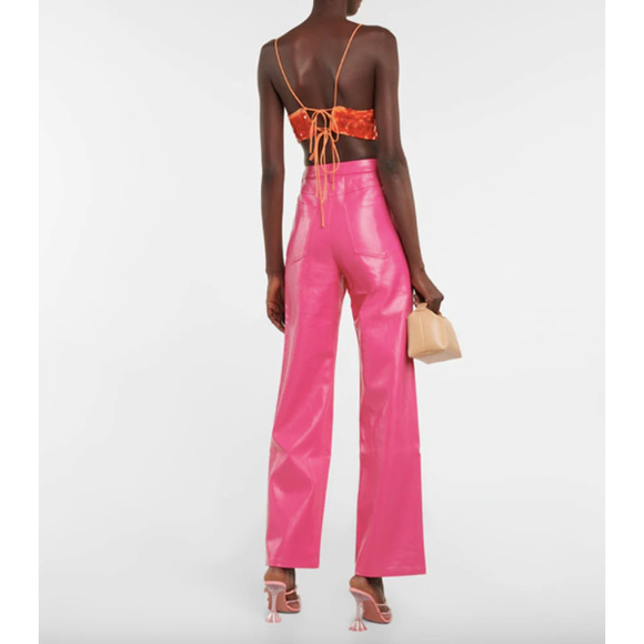 ROTATE Birger Christensen 'Rotie' Monogram Faux Leather Pink Pants - Picture 2 of 14